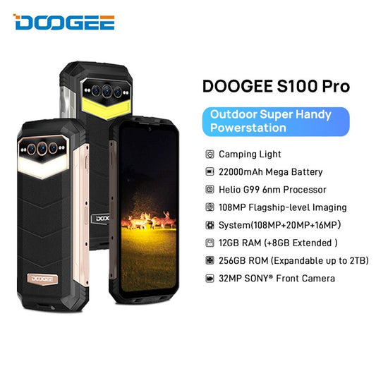 Celular Doogee S100 Pro Processador Octa Core 12GBRam + 256GB Armazenamento Câmera 108MP Bateria 22000mAh