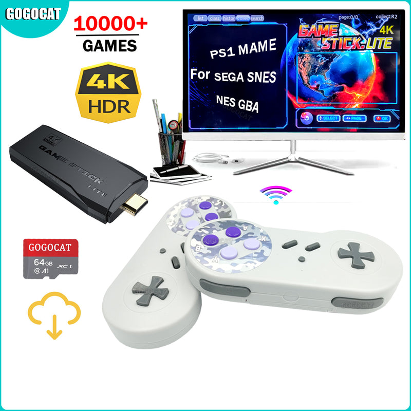 Console Game Stick Mini Retro 4K 10000+ jogos 2 Controle sem Fio PS1/A